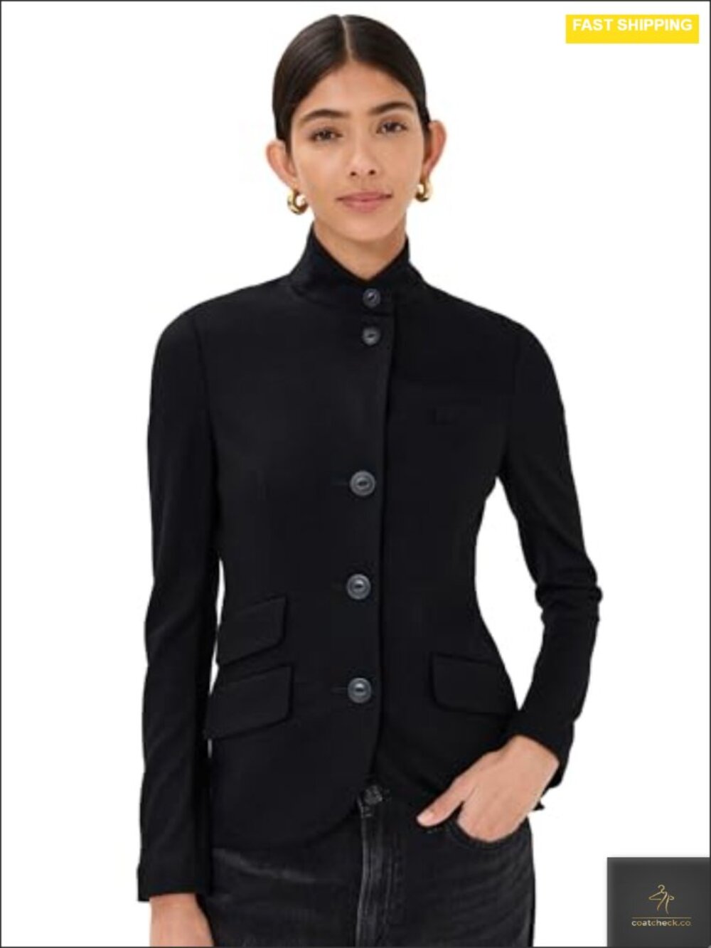 Wool Felt Blazer with Stand Collar